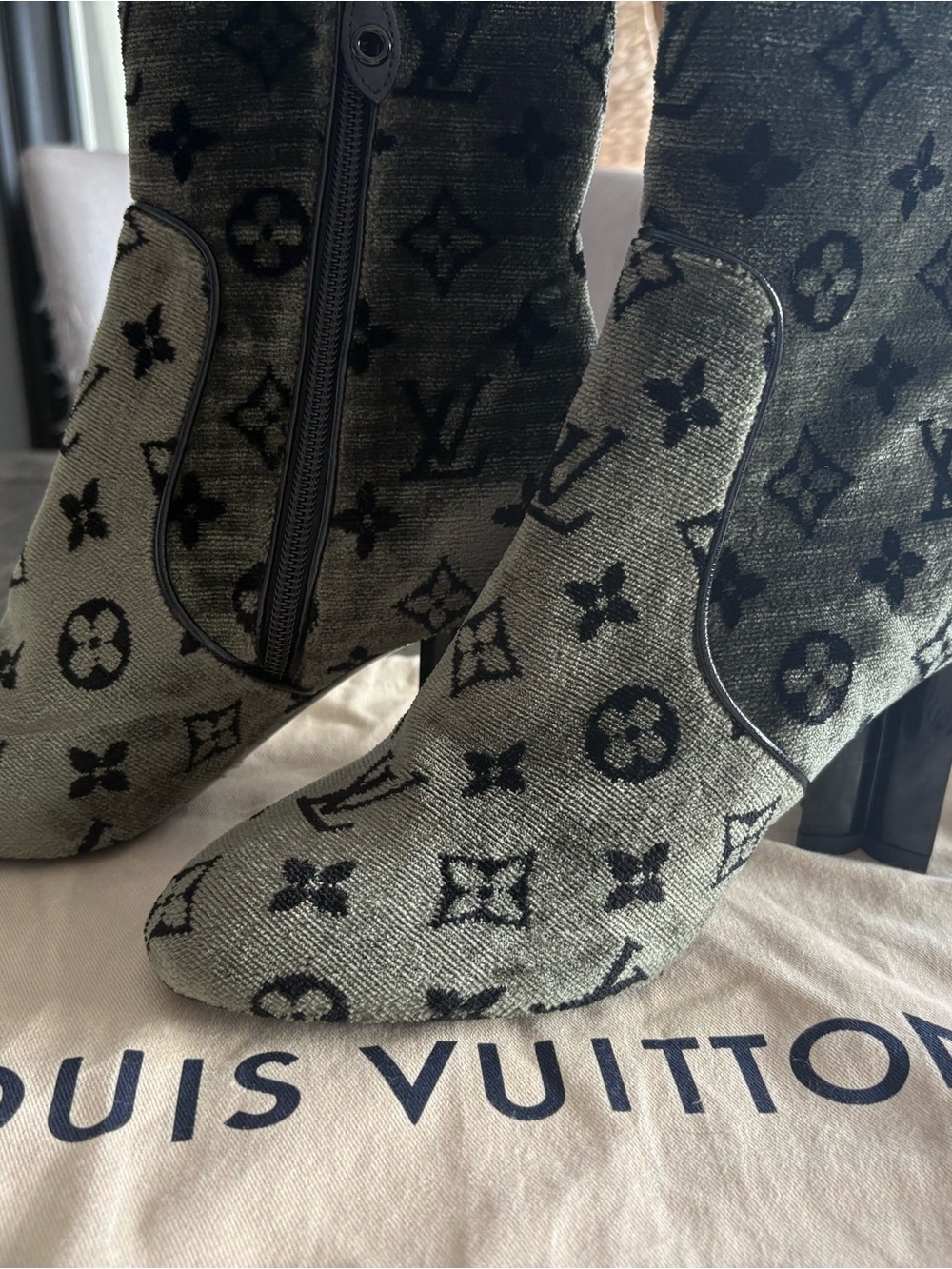 Louis Vuitton Olive Green & Black  silhouette boots
